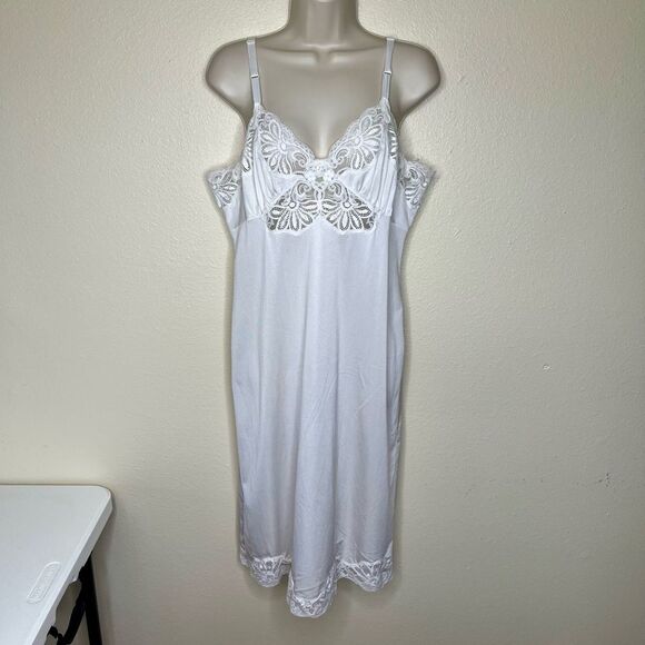 Vintage 60s 70s Shadowline White Lace Full Slip Adjustable Strap Women Size 36 - Picture 14 of 14